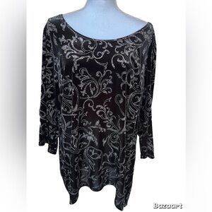 Elementz NWT Black With Silver Glitter Top Asymmetrical 3/4 Sleeve Size 2X